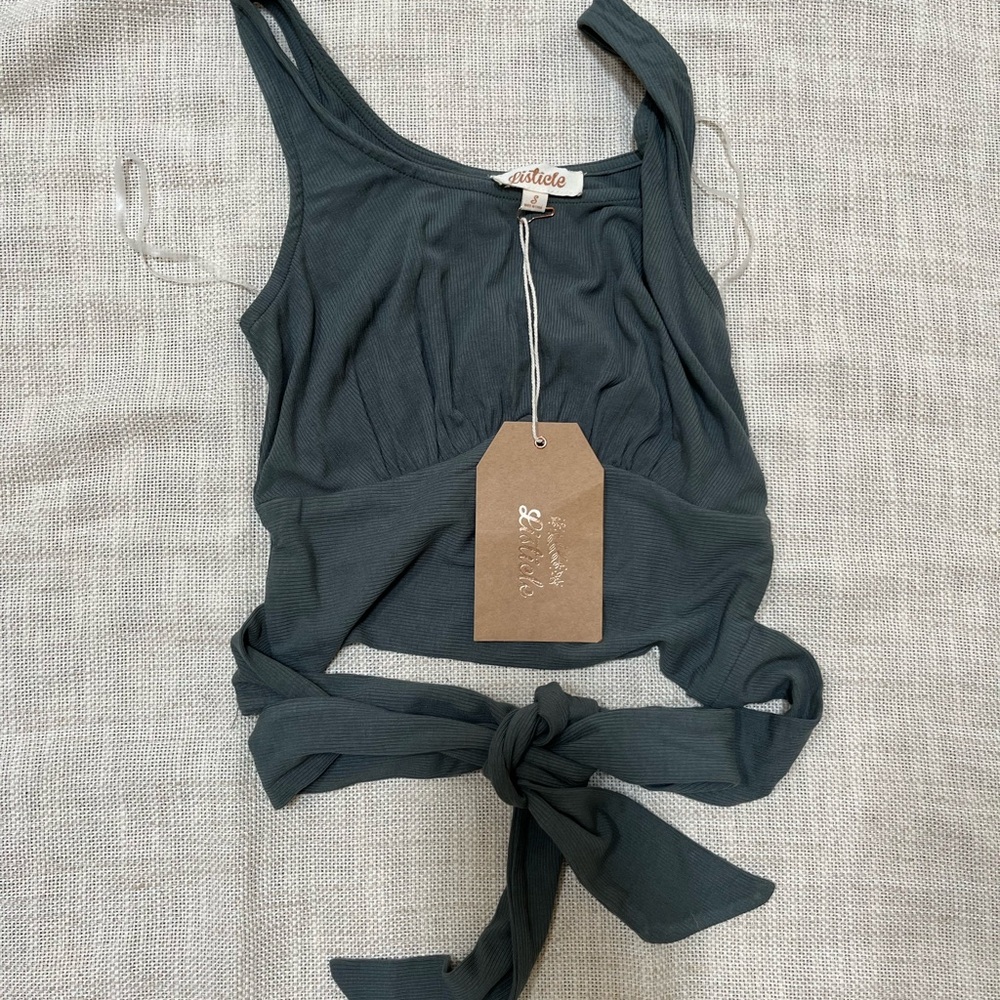 Women's Green Gray Tie-Front Top ** NWT **